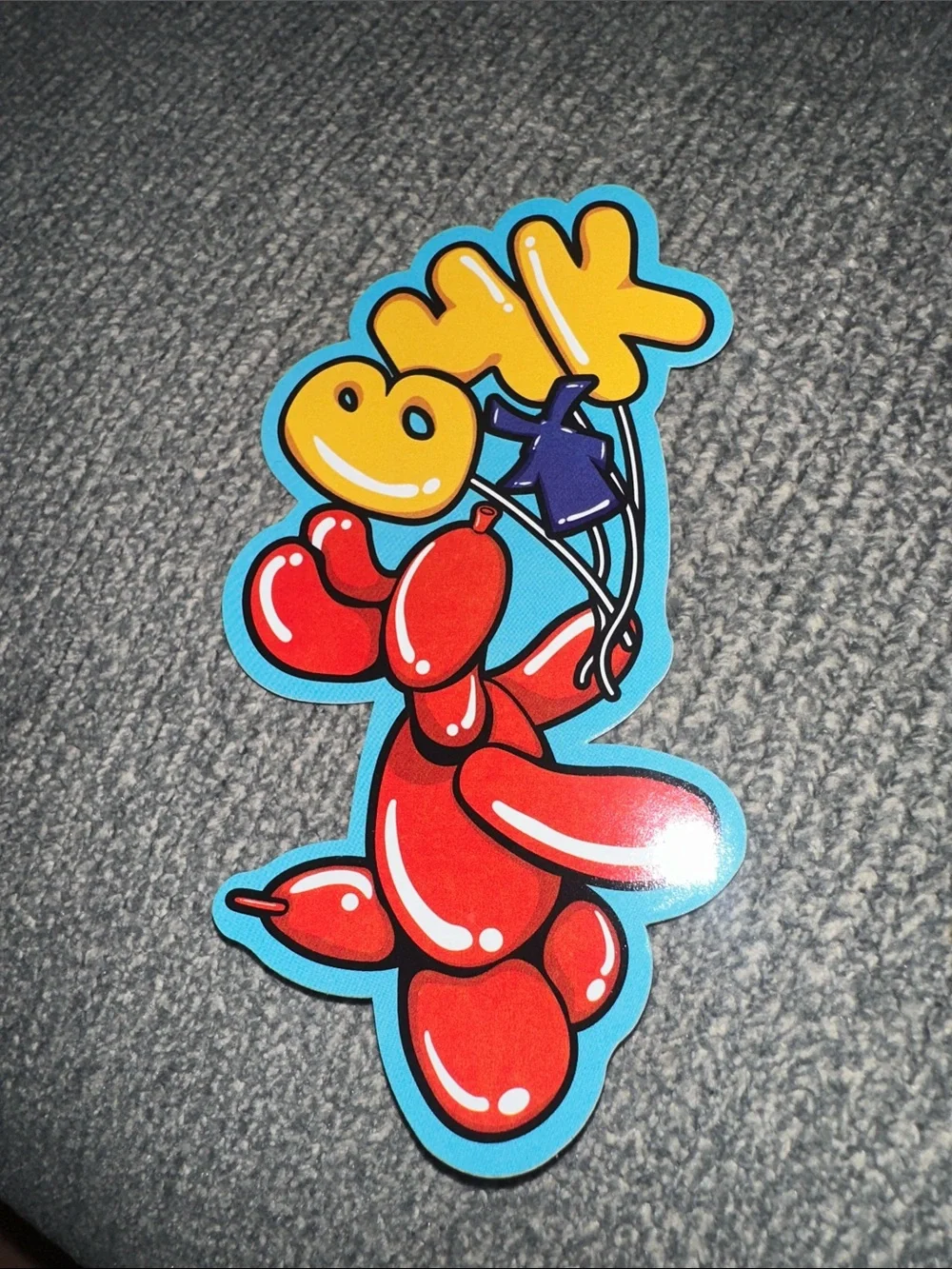 Dutch Bros Red Balloon Dog Sticker with Yellow & Blue Accents